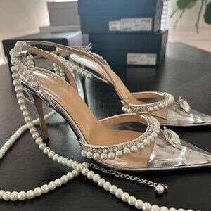 MACH & MACH Diamond Of Elizabeth High Heels Silver PVC Leather Size US 38